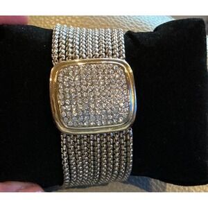 Crystal Mesh Bracelet Elegant Silver Tone‎ Clasp Heavy Statement bracelet